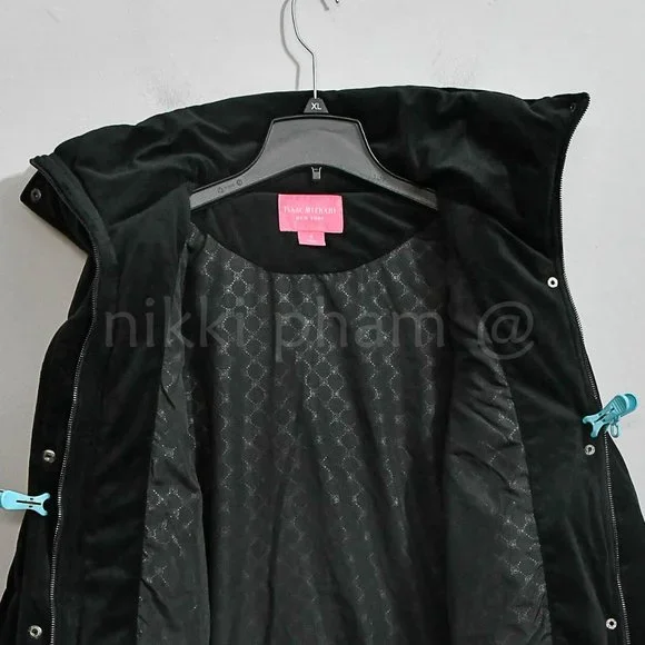 NWT NEW WOMENS ISAAC MIZRAHI NEW YORK VELVET PUFFER JACKET COAT IN black - Picture 3 of 6